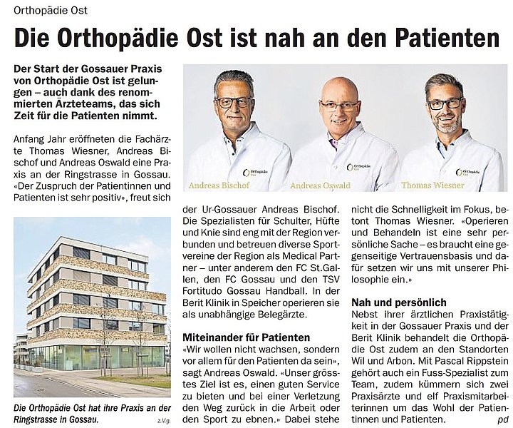 Die Orthopädie Ost ist in Gossau angekommen